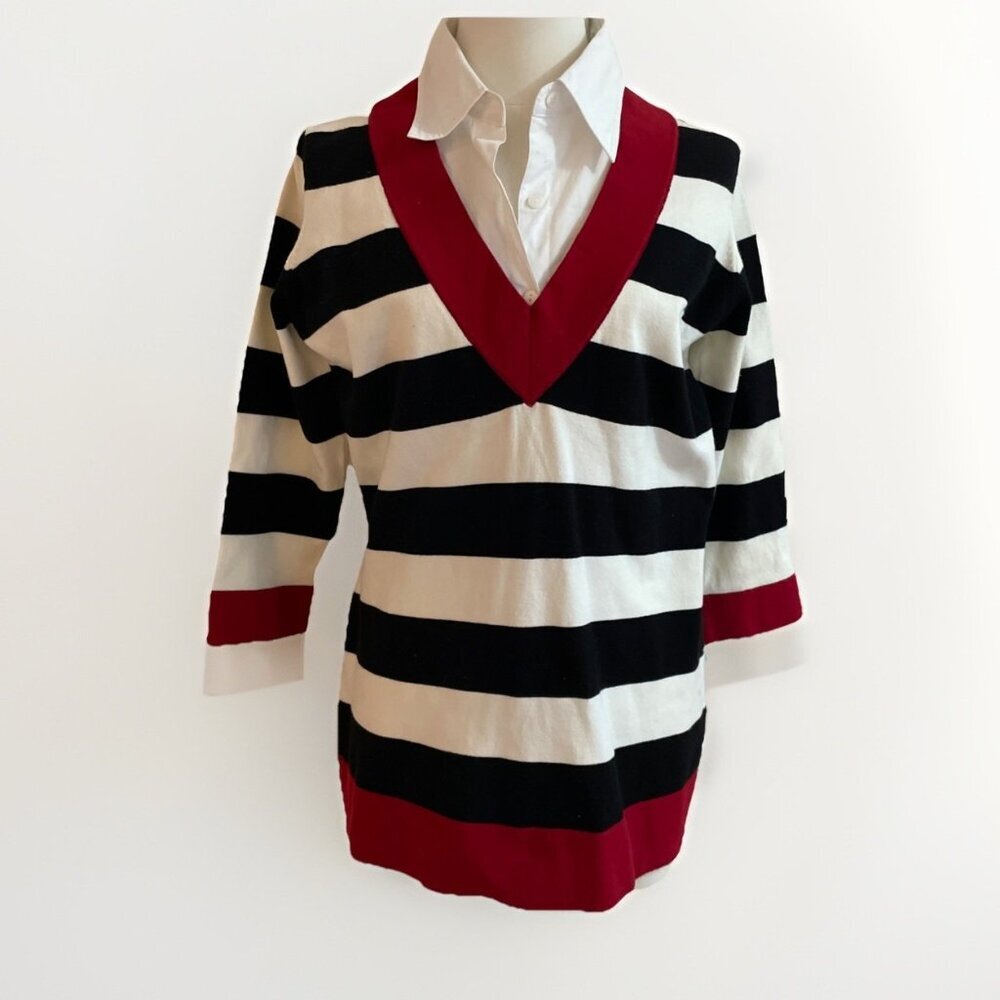 Vintage 70s Striped Sweater Attached Dickie Women's L Retro Preppy Regatta NOS